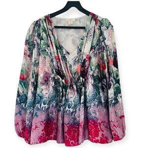 Sundance Sugarplum Garden Silk Floral Blouse Size Medium